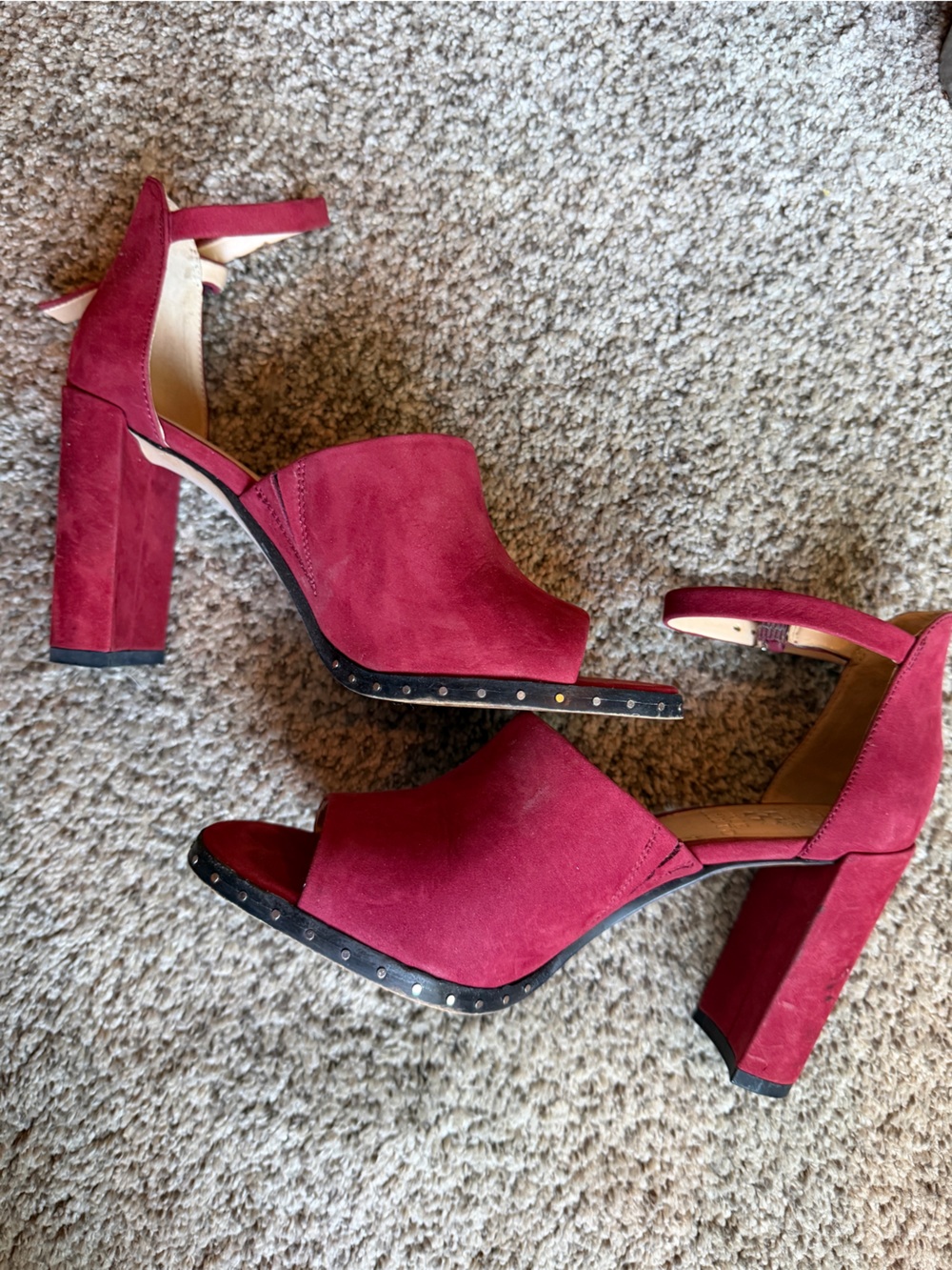 Vince Camuto Wine Red Suede Ankle-Strap Peep-Toe Heels Size 7